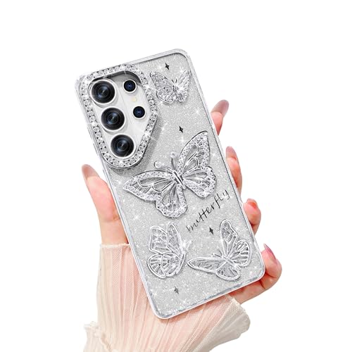 Coque Samsung S26 Ultra paillettes avec strass papillon 3D anti-choc