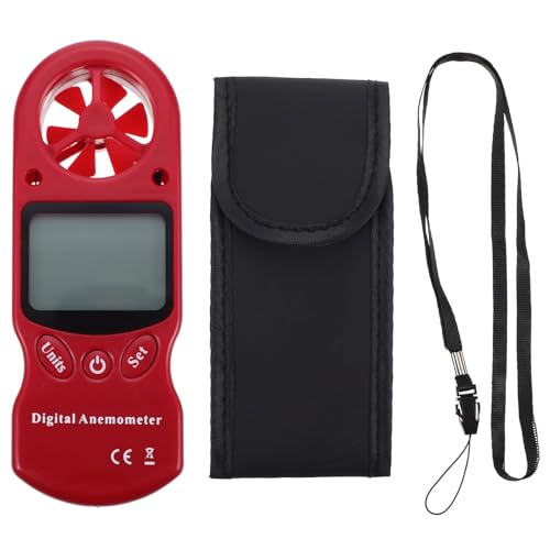 VILLFUL Medidor Digital de Velocidad del Viento y Temperatura Portátil Mini Anemómetro Higrotermógrafo sin Batería Pantalla LCD Retroiluminada Color Rojo Adecuado para Monitoreo