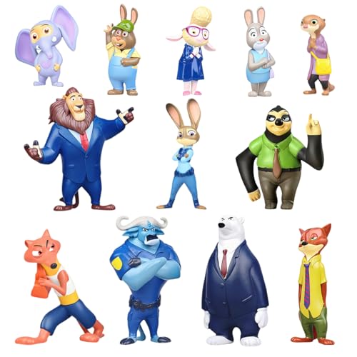 12 Pcs Cartoon Animal Figures Toys Set - City Adventure Themed Mini Action Figures Collection for Kids & Adult, Party Favors, Birthday Gifts