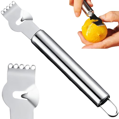 Praktisch Zitronenreibe Edelstahl für Schalenstreifen, Robustes Küchenwerkzeug als Zester und Schäler für Zitrusfrüchte, Leicht zu Reinigen, Ideal für Desserts und Getränkedekoration