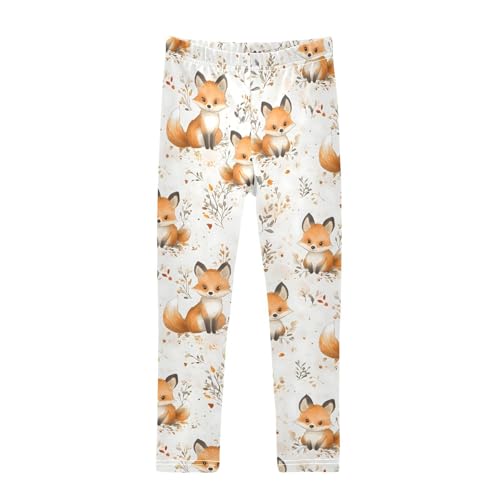 ALAZA Girls' Leggings Children's Yoga Pants Skinny Printed Dance Fox Flower Comfortable 4T