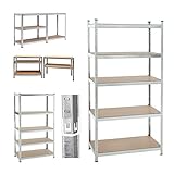 Großraumregal Lagerregal: 170 x 75 x 30 cm (H x B x T), 5-stufiges Schwerlastregal aus hochwertigem, stabilem Stahl und MDF-Platte, jede Stufenlast 175 kg, das gesamte Regal hat eine maximale Kapazität von 875 kg