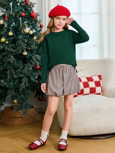 Image of Haloumoning Girls Fall Sweater Kids Ribbed Knit Split Pullover Tops 5-14Y
