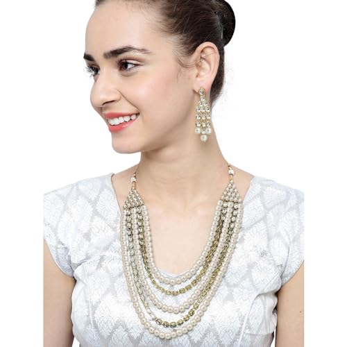 Image of Peora Kundan Faux Pearl Long Necklace & Jewelry Set Gift for Women