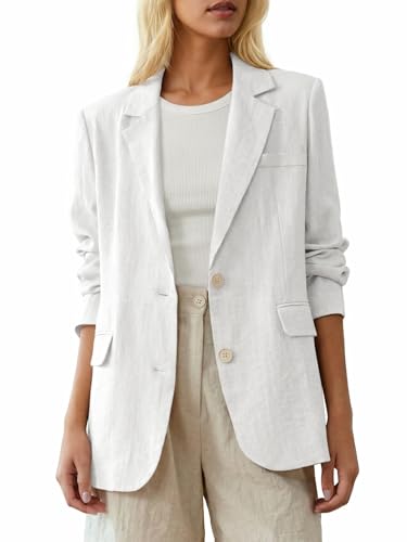 Mina Self Linen Blazer Jackets for Women2026 Summer White Lightweight Spring Oversized Long Womens Blazers Short Sleeve Business Casual Work Professional Trendy Fashion Dressy Clothes Women's Jacket