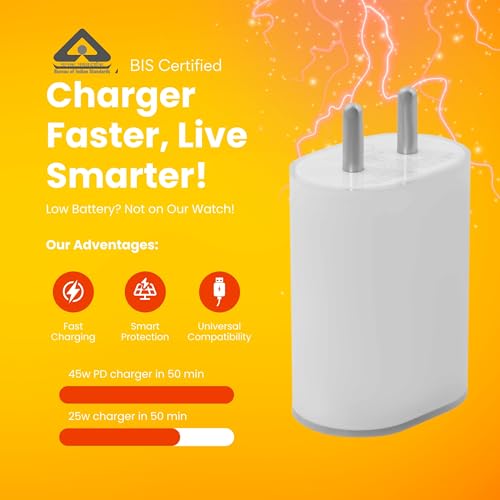 Image of 45W USB-C Fast Charging Adapter Compatible with Nothing Phone 3a 3a Pro 2a 2a Plus Supports Up to 50w Power Charger for 5000 mAh Battery | Original Rapid Charging