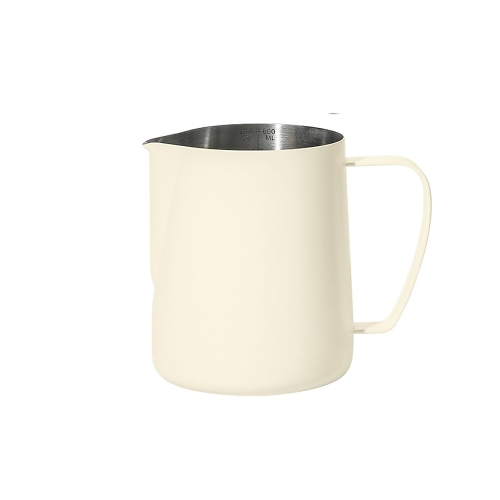 Jarra para Espumar Leche Catación de café Profesional con Boquilla a Escala, Taza de Leche de Acero Inoxidable, Taza for Espuma de Leche, artículos de café(Beige 600ml)