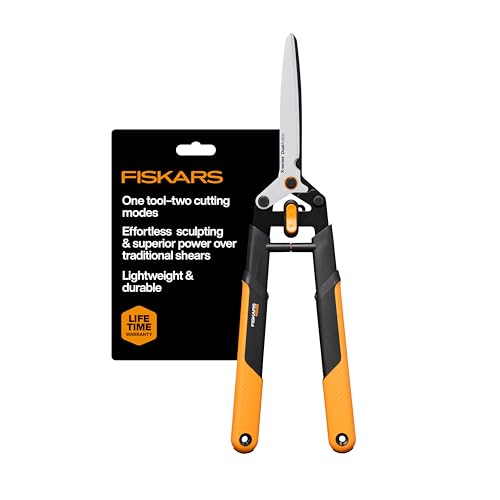 Image of Fiskars DualAction Hedge Shears, 2-in-1 Fast Trimming & PowerCut Hedge Trimmer, Precision-Ground Steel Blades for Clean Cuts, Shock-Absorbing Bumpers & SoftGrip Handles for Comfort