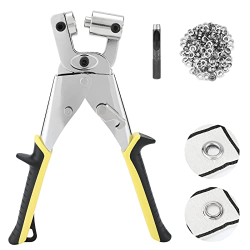 zerotop Pince à Oeillets Professionnelle, Pince perforatrice à œillets avec 500 œillets en Métal (Ø Intérieur 10mm), Kit de PoinçOnnage D'œIllets œIllets de Machine pour Cuir Tissu Bâche Rideau PVC Cover