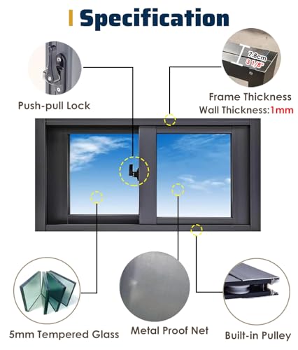 Ventana corrediza horizontal de 73x50cm para evitar golpes de viento en casitas de juego 3