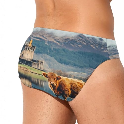Basse Castle Scottish Highlands Cow Mens Swim Briefs Quick Dry Triangle Trunks Swimsuit Swimming Bikini Swimwear3