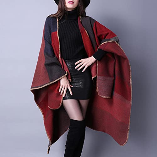 Bonarty Poncho Poncho Fashion Retrô Poncho Poncho Frente Aberta Xale Cardigã, Vermelho, as described