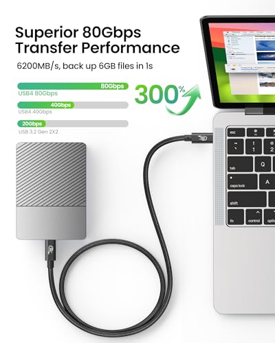 Image of Fitee Thunderbolt 5 Cable 10FT Compatible, 80Gbps USB C Data Transfer Cable, 240W Charging, 120Gbps Video Bandwidth, 16K /Dual 8K, Braided USB C Video Cables for Monitor, MacBook Pro, Mac mini, PSSD