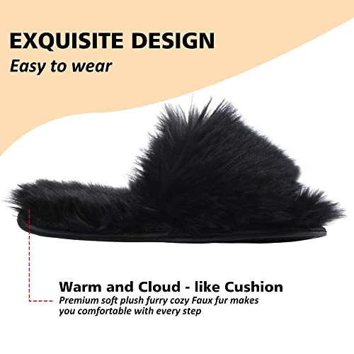 Fuzzy Open Toed Slippers for Womens Furry Home Slippers Fluffy Slip on House Shoes Indoor Outdoor Slippers4