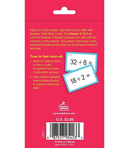 Carson Dellosa Division Flash Cards—Grades 3-5 Double-Sided Cards, Dividing Select Factors Through 12, 100 Math Problems for Elementary Mathematics Practice (54 pc)