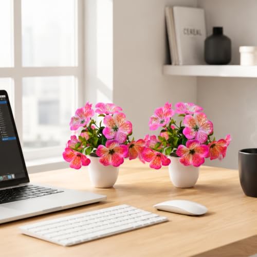 Image of fancymart Artificial Real Touch Flower Plant with Pot (Pack of 2), 16 cm Height, Decorative Faux Floral Plant for Home, Office, Living Room, Bedroom, Table & Shelf Decor