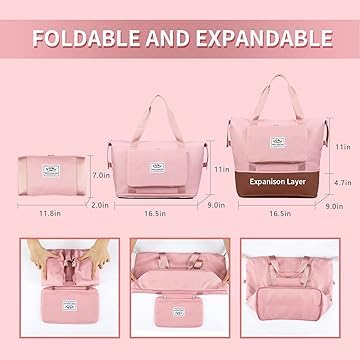 Image of WildHorn Nylon Duffel Bag for Women | Folding Carry-on Expandable Large Capacity DurableLightweight Travel & Gym Duffel with Front Zipper Pocket (Rose Pink)
