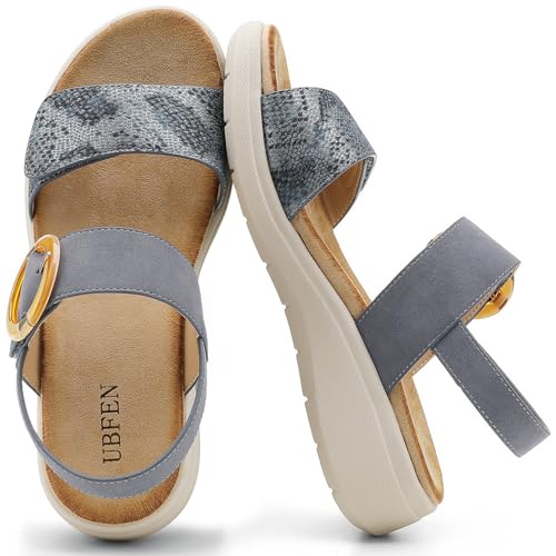 Image of UBFEN Womens Outdoor Walking Sandals Comfort Stable Low Wedge Platform | Built-in Arch Support, Shock-Absorbing Cushion Insole, Versatile Buckle Sandals for Everyday Errands,and Vacation Strolls