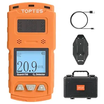 TopTes Guard-756 Upgraded Portable Oxygen Detector, 0-30% VOL, Fast Response, Rechargeable with Alarms, Dust & Explosion Proof
