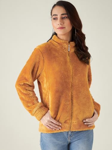 Image of Modeve Women Solid Full Sleeve Fur Standard Length Jacket For Winter