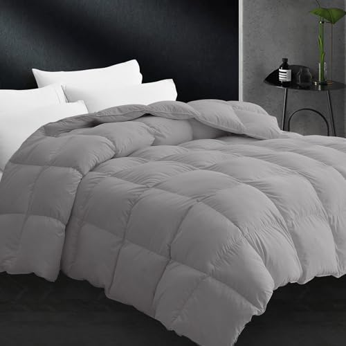 CYMULA Queen Size Feather Down Comforter - All Season Dark Grey Duvet Insert, Lightweight Box...