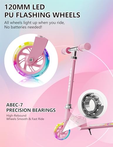 Image of 3+ Kids LED Foldable Pink Scooter, Adjustable Kick Scooter Boys Girls Birthday Gift