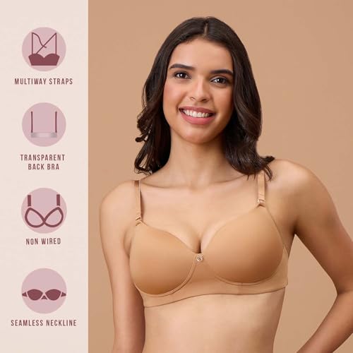 Image of NYKD By Nykaa Padded Non-Wired Transparent Back Bra with Free Transparent Shoulder Straps - NYB373
