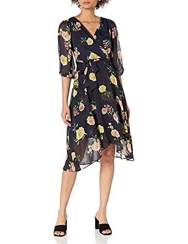 DKNY Women's Faux Wrap Dress,NZM - Navy Multi, 14 at Amazon Women's  Clothing store