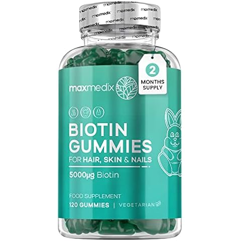 Biotin Gummies 5000mcg - with Vitamin A, B, C, D, E & Selenium - 120 Hair Nails and Skin Vitamins Gummies - Natural Berry Flavour Vitamin B7 Gummies- Lab-Tested Biotin Hair Growth Supplement Cover