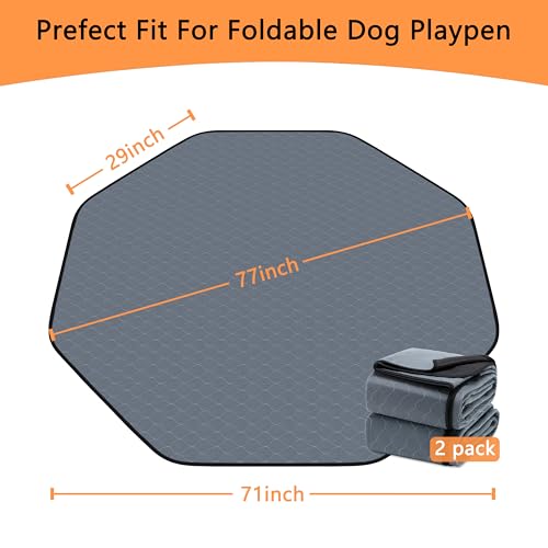 Image of Bunlitent Washable Pee Pads for Dogs, 2 Pack, Grey, Polyester, Reusable Pet Training Pads, Octagon, 71'' Diagonal, Non-Slip, Super Absorbent