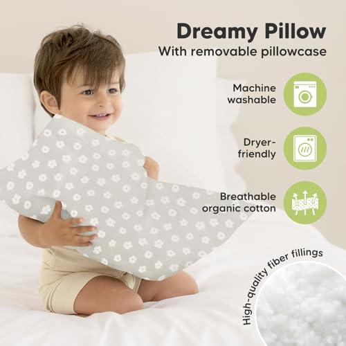Image of Toddler Pillow with Pillowcase, 13x18 My Little Dreamy Pillow (Meadow) | Kids Travel Bed Pillow for Sleep, Organic Cotton Small Pillowcase, Soft, Breathable, Machine Washable, Toddlers 2-5 years old