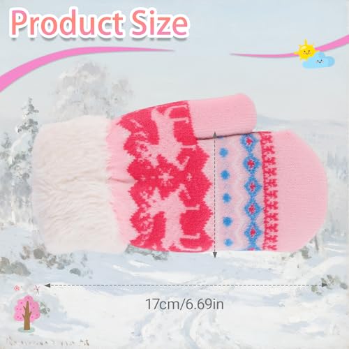 Image of Warm Fleece Lined Winter Mittens for Toddlers 3-7 Years, Boys Girls Soft Knit Snow Gloves