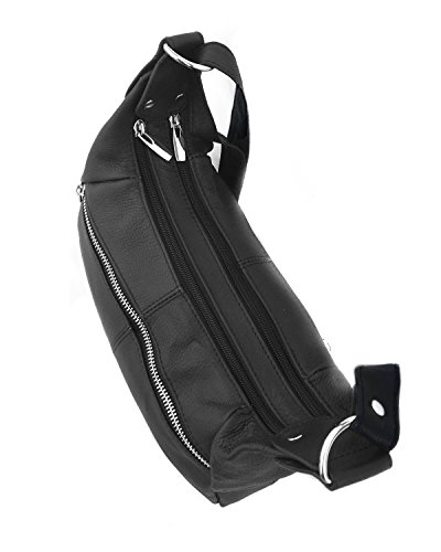 Roma Leathers Leather Shoulder Purse - Double Main Compartments, Long Adjustable Strap - Black2