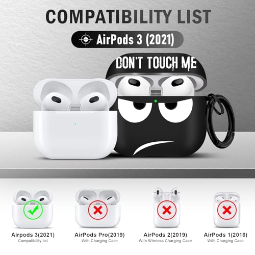 Image of for Airpods 3 Case 2021, Don't Touch Me for Airpods Cover with Keychain /Lanyard Soft Cute Shockproof Cover for Women Men Compatible with for Airpods 3 Charging Case (A-Black)