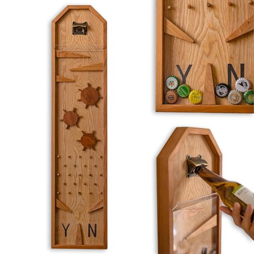Abridor de botellas montado en la pared con colector de tapas, coleccionista de madera rústica para cerveza y refresco, regalo ideal para los amantes de la cerveza