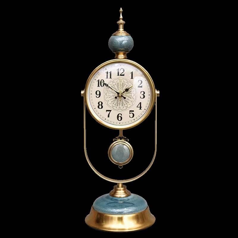 Reloj de mesa retro de metal con péndulo tallado calado para decoración de salón y dormitorio, 50 x 16 cm