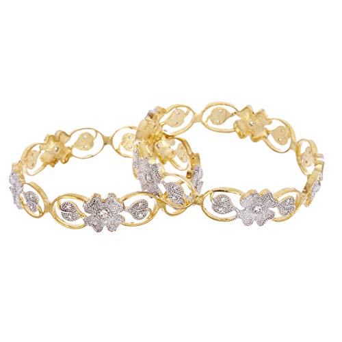 Image of KENNICE American Diamond Floral Shape Gold Plated Bangles Jewellery For Women & Girls