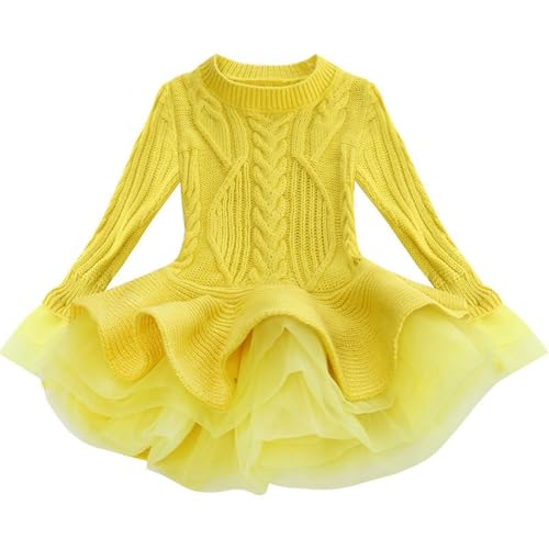 Kids Girls Sweater Dresses Toddler Solid Long Sleeve Ribbed Pullover Fall Dress Vintage Ruffle Knit