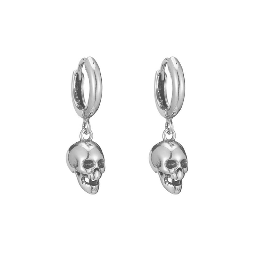 Orecchini a cerchio punk gotico con teschio Placcati argento Ciondoli vintage Unico scheletro testa goccia pendenti Cartilage Huggie Hoops unisex Halloween San Valentino Orecchini a cerchio punk gotico con teschio Placcati argento Ciondoli vintage Unico scheletro testa goccia pendenti Cartilage Huggie Hoops unisex Halloween San Valentino