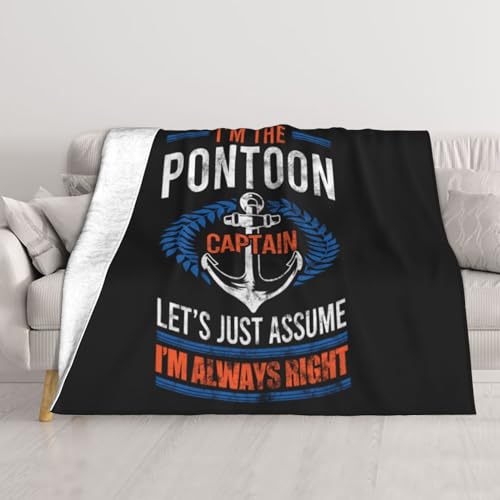 Couverture cadeau rétro Pon-toon Boat Cap-Tain Owner Boa-ting - Couverture amusante en flanelle - Couverture ultra douce et pelucheuse - Couverture douce et...