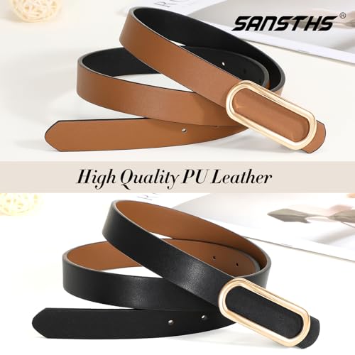 SANSTHS Skinny Reversible Belts for Women, Two-in-one Women Thin Belt for Dresses Jeans Pants with Gold Buckle