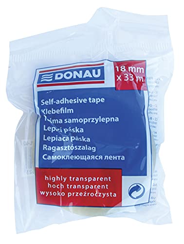 DONAU 7879001PL-00 Klebeband 1 Rolle - 1 Stück / 18 mm x 33 m/Crystal Klebeband ist ein Hoch-Transparentes/Büroklebeband