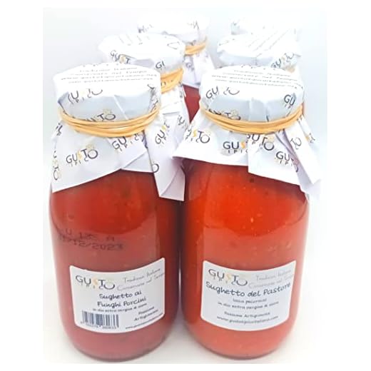 Sei Sughi Pronti Artigianali da 250 ml Gusto Tipico Italiano - Sugo del Pastore - Sugo Olive e Cipolla - Sugo ai Funghi Porcini - In Olio Extra Vergine di Oliva - Pronti Solo da Scaldare