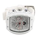 Cryfokt Reloj de Cuarzo Multifuncional Preciso, Reloj de Pulsera con Cronógrafo de Esfera Grande para Hombres, Aleación Resistente Al Agua Informal de Negocios (White)