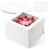 ZORRITA 2 Pack Cake Boxes, 10 x 10 x 8 Inches Tall Cake Boxes with Cake Boards, Disposable Cake Containers with Lids and Window for Wedding, Birthday, Party