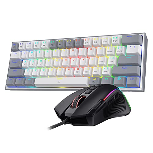 Image of Redragon K617 Fizz 60% Wired RGB Gaming Keyboard, 61 Keys Compact Mechanical Keyboard w /White and Gr