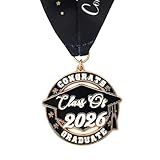 GraduatePro Class of 2026 Graduation Medal for Adults – 2 Inch Black & Gold Zinc Alloy Award with Star-Printed Ribbon, Commemorative Keepsake for Graduates
