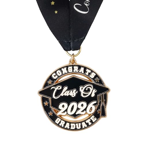 GraduatePro Class of 2026 Graduation Medal for Adults – 2 Inch Black & Gold Zinc Alloy Award with Star-Printed Ribbon, Commemorative Keepsake for Graduates