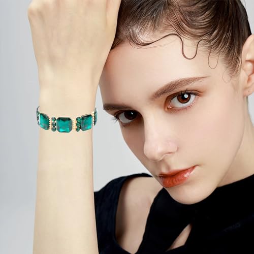 Square Cut Crystal Wide Stretch Bangle Bracelet for Women Evening Party Wedding Jewelry Bridal Costume Accessory2