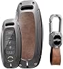 Funda de cuero y metal para llavero de 3/4/5 botones compatible con Nissan Rogue Pathfinder 2025 Altima Teana Kicks 2023 Sentra 2024, funda protectora para llave, accesorios, llavero corto marrón 2